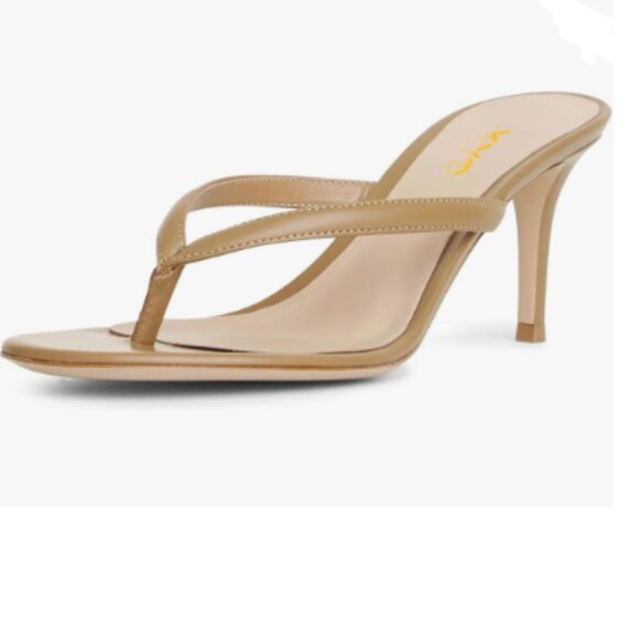 XYD Tan Thong Sandals Mid Heel Flip Flops Open Toe Daily Wearing Slippers - Picture 1 of 8